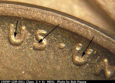 Die-stage B marker on 1909P•1DR•001 showing Doubling on EPU.