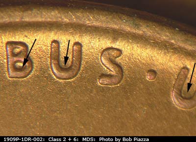 Die-stage B marker on 1909P•1DR•002 showing Doubling on EPU.