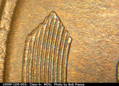 Die-stage B marker on 1909P•1DR•003 showing Doubling on left wheat tip.