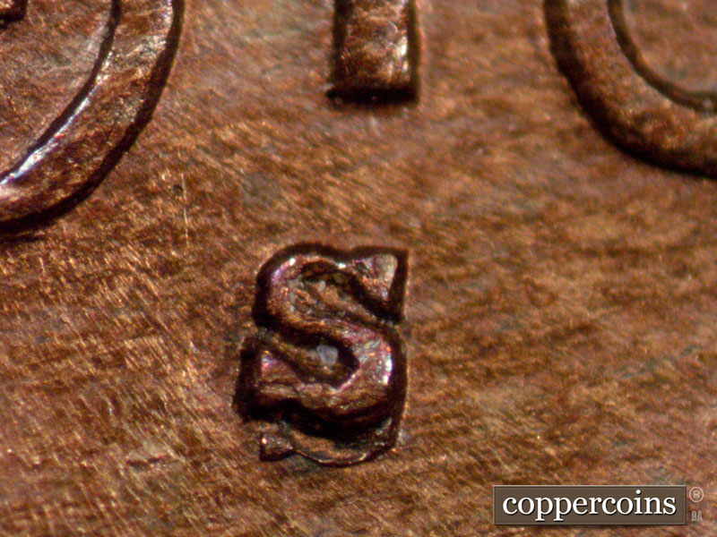 Die-stage A marker on 1910S•1MM•001 showing This image shows the very clear distinction of the lower mint mark of the secondary to the south of the primary.