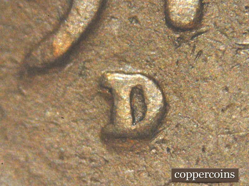 Die-stage C marker on 1911D•1MM•002 showing Date and Mint mark area shows the proximity of the mint mark to the date digits.