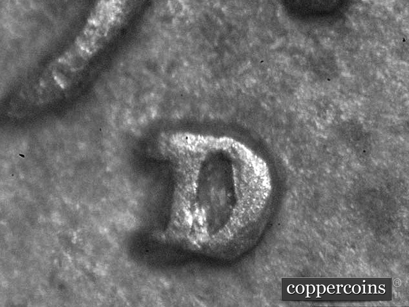 1911 Lincoln cent obverse, CopperCoins die 1911D•1MM•003 — Closeup of repunched mintmark.