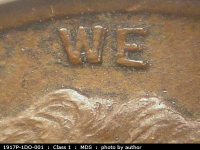 Die-stage B marker on 1917P•1DO•001 showing Image of we to show the strength of the doubling.