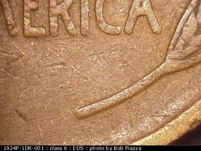 Die-stage A marker on 1924P•1DR•001 showing Extra thickness shows on both wheat steams and stalks.