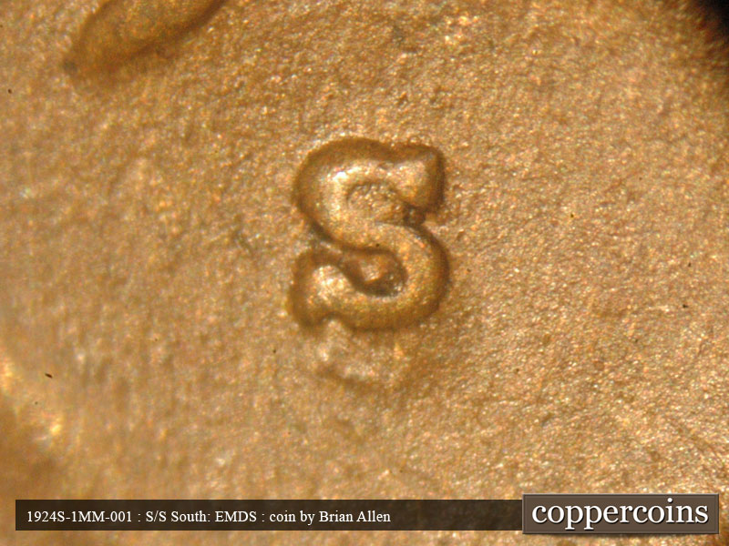 Die-stage A marker on 1924S•1MM•001 showing An secondary S is obvious south of the primary mintmark.