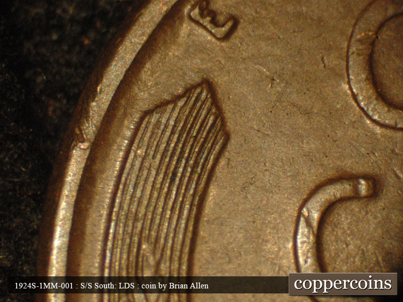 Die-stage C marker on 1924S•1MM•001 (1924 Repunched Mint Mark).