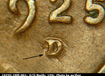 Die-stage C marker on 1925D•1MM•001 (1925 Repunched Mint Mark).