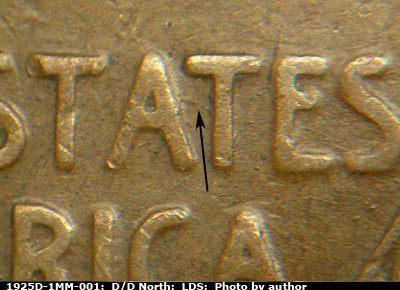 Die-stage C marker on 1925D•1MM•001 (1925 Repunched Mint Mark).