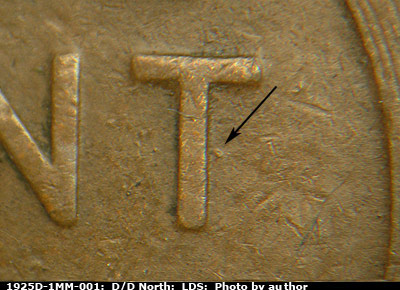 Die-stage C marker on 1925D•1MM•001 (1925 Repunched Mint Mark).