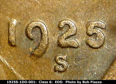 Die-stage A marker on 1925S•1DO•001 showing Nice, strong extra thickness shows on the date. Notice the very thick tail of the 9.