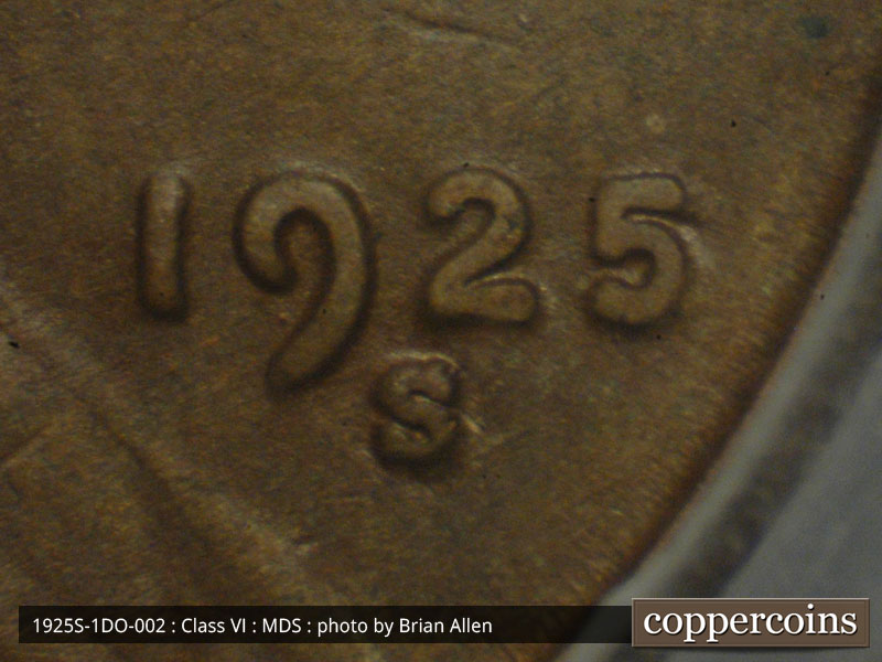 Die-stage B marker on 1925S•1DO•002 (1925 Doubled Die Obverse).