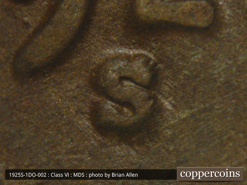 Die-stage B marker on 1925S•1DO•002 (1925 Doubled Die Obverse).