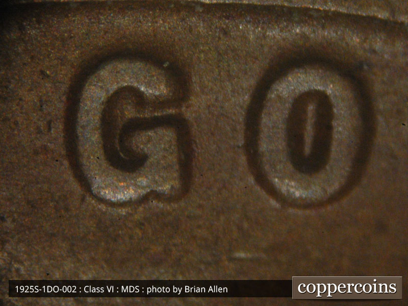 Die-stage B marker on 1925S•1DO•002 (1925 Doubled Die Obverse).