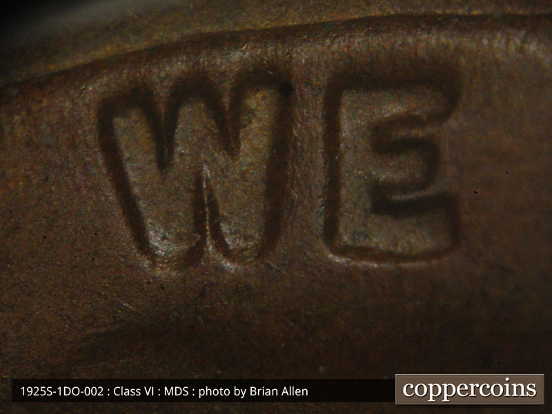 Die-stage B marker on 1925S•1DO•002 (1925 Doubled Die Obverse).
