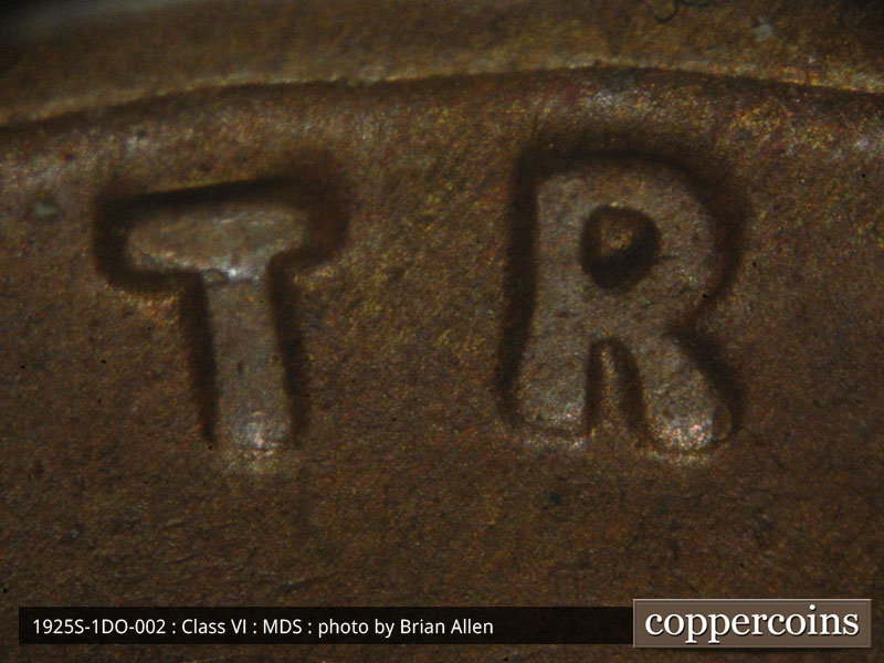 Die-stage B marker on 1925S•1DO•002 (1925 Doubled Die Obverse).
