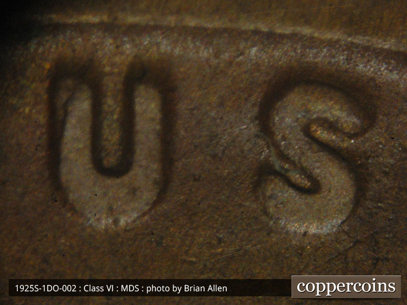 Die-stage B marker on 1925S•1DO•002 (1925 Doubled Die Obverse).
