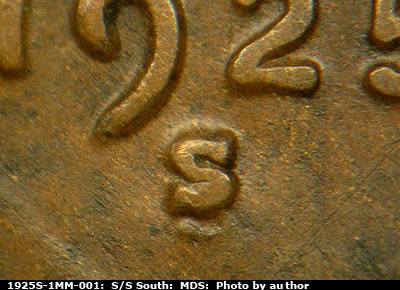1925 Lincoln cent obverse, CopperCoins die 1925S•1MM•001.