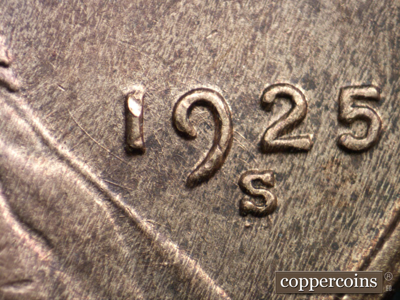 Die-stage B marker on 1925S•1MM•003 (1925 Repunched Mint Mark).
