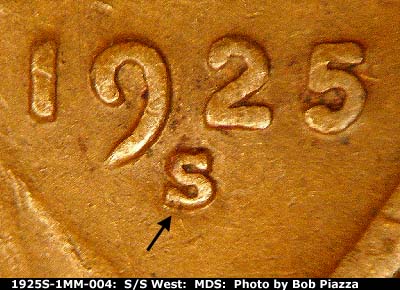 1925 Lincoln cent obverse, CopperCoins die 1925S•1MM•004.
