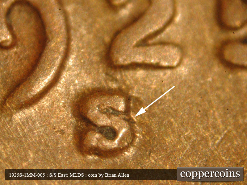1925 Lincoln cent obverse, CopperCoins die 1925S•1MM•005.