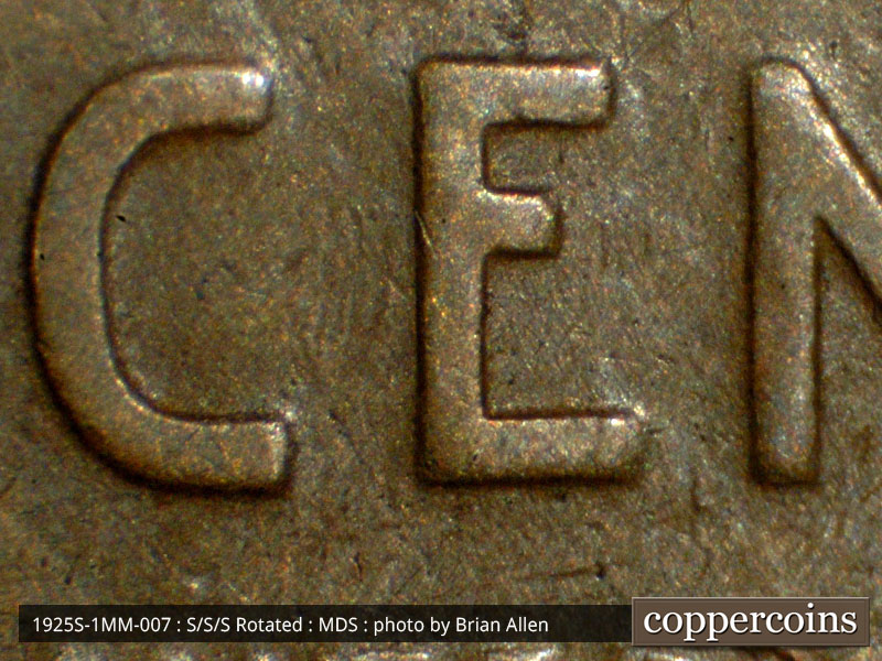 Die-stage B marker on 1925S•1MM•007 (1925 Repunched Mint Mark).
