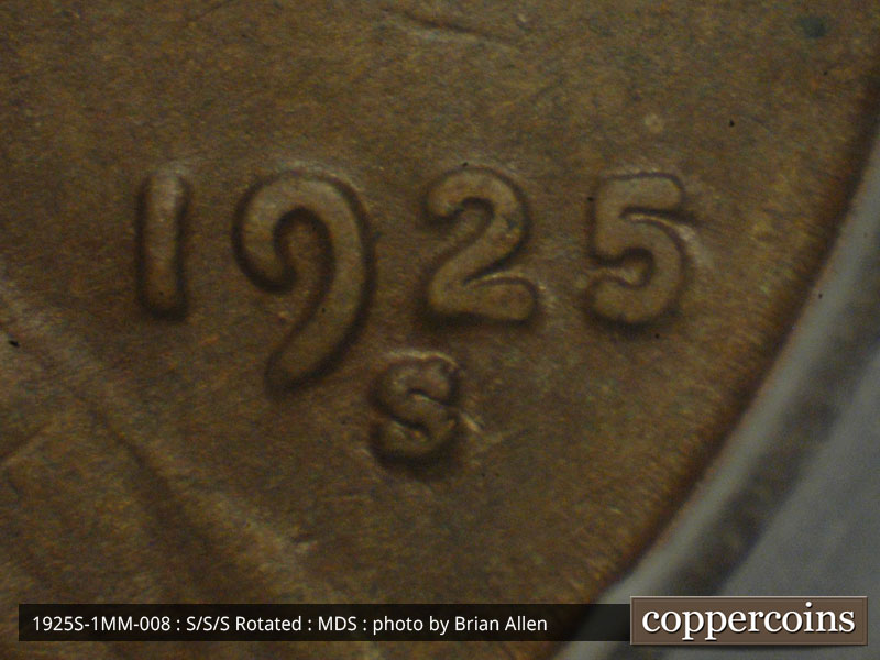 Die-stage B marker on 1925S•1MM•008 (1925 Repunched Mint Mark).