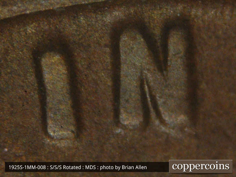 Die-stage B marker on 1925S•1MM•008 (1925 Repunched Mint Mark).