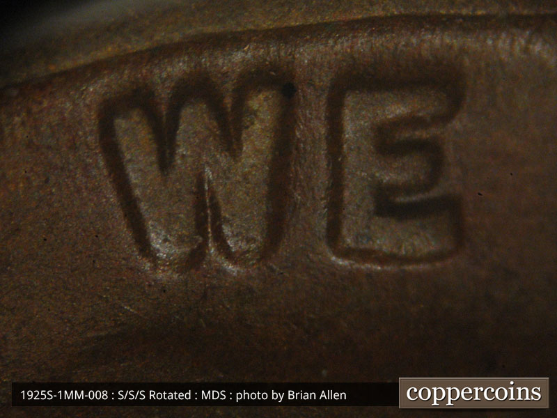 Die-stage B marker on 1925S•1MM•008 (1925 Repunched Mint Mark).