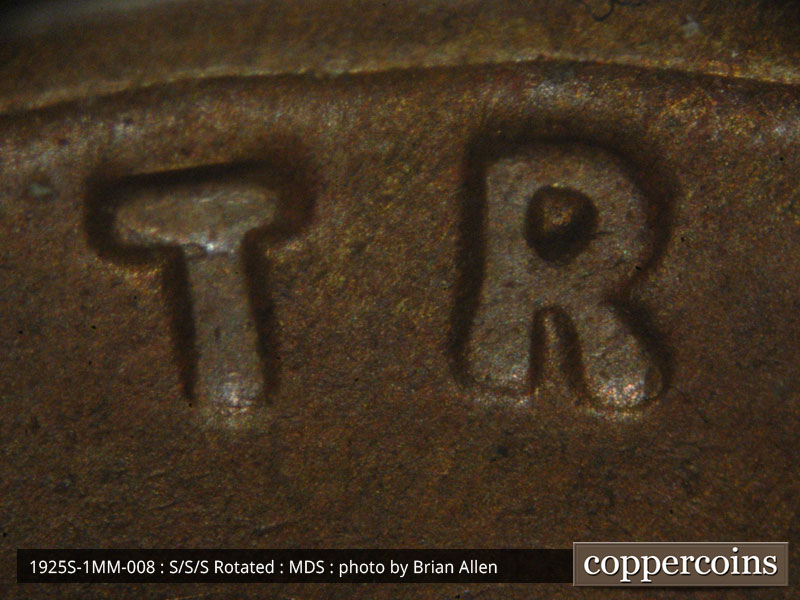 Die-stage B marker on 1925S•1MM•008 (1925 Repunched Mint Mark).