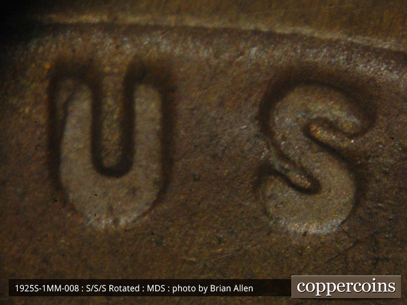Die-stage B marker on 1925S•1MM•008 (1925 Repunched Mint Mark).
