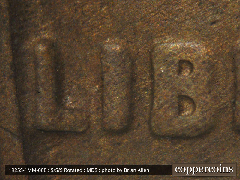 Die-stage B marker on 1925S•1MM•008 (1925 Repunched Mint Mark).