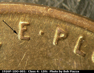 Die-stage C marker on 1926P•1DO•001 (1926 Doubled Die Obverse).