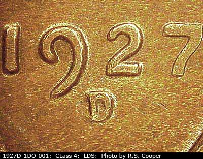 Die-stage C marker on 1927D•1DO•001 (1927 Doubled Die Obverse).