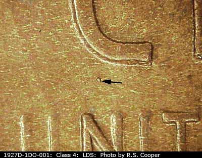 Die-stage C marker on 1927D•1DO•001 (1927 Doubled Die Obverse).