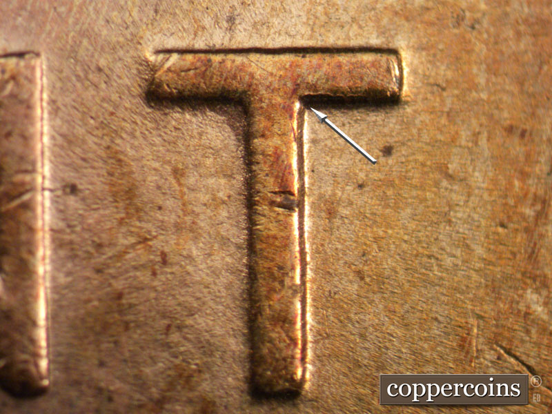 Die-stage B marker on 1927D•1DO•002 (1927 Doubled Die Obverse).