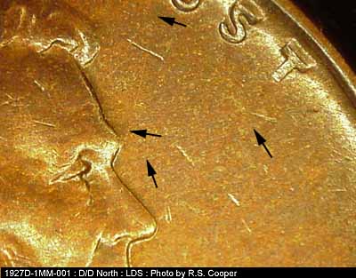 Die-stage C marker on 1927D•1MM•001 (1927 Repunched Mint Mark).