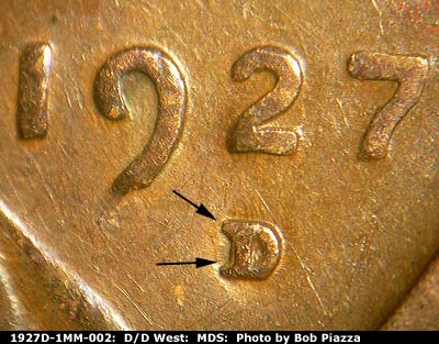 1927 Lincoln cent obverse, CopperCoins die 1927D•1MM•002.