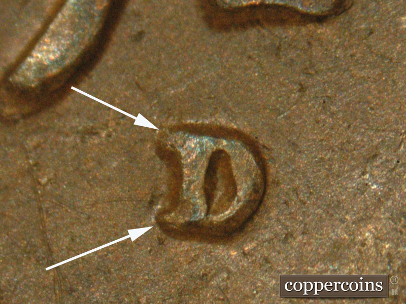 Die-stage C marker on 1927D•1MM•003 (1927 Repunched Mint Mark).