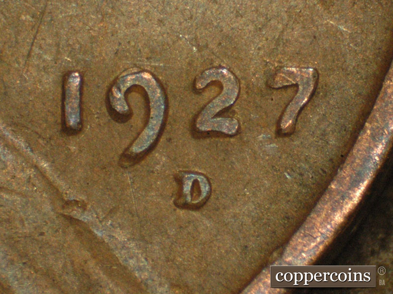 Die-stage C marker on 1927D•1MM•003 (1927 Repunched Mint Mark).