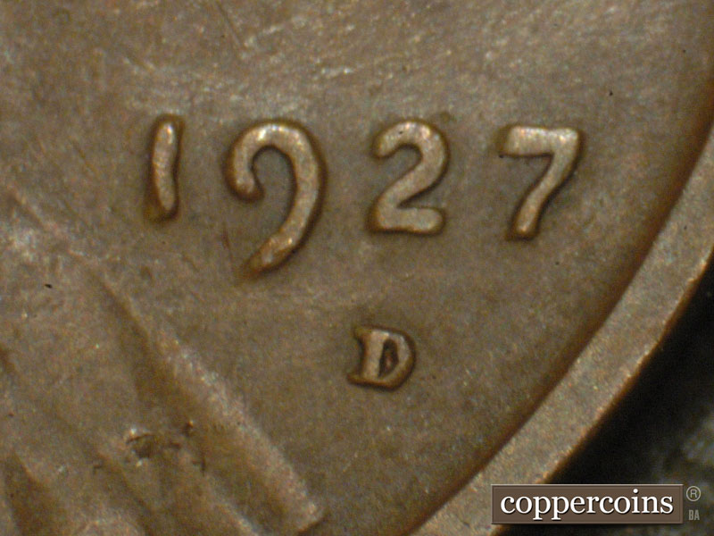 Die-stage B marker on 1927D•1MM•004 (1927 Repunched Mint Mark).