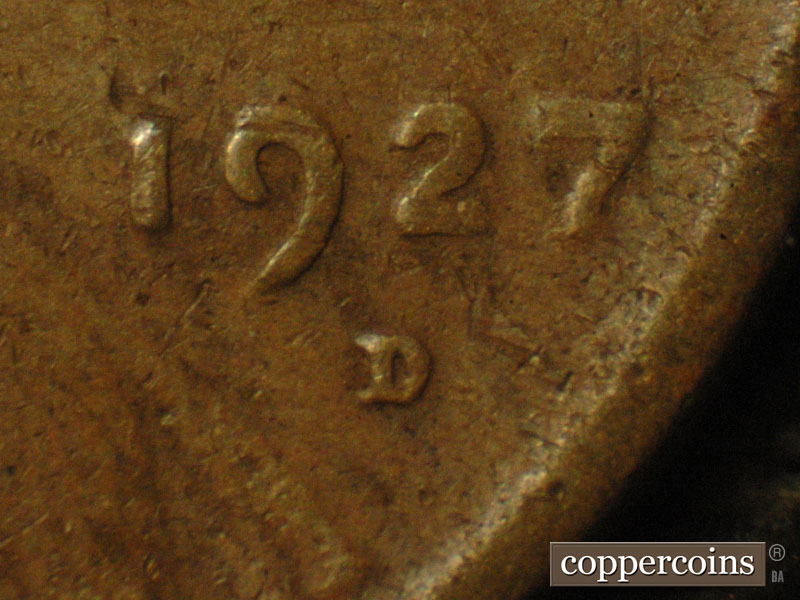 Die-stage C marker on 1927D•1MM•005 (1927 Repunched Mint Mark).