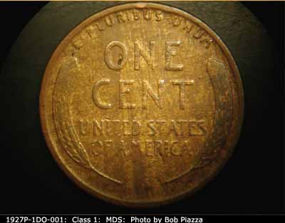 Die-stage B marker on 1927P•1DO•001 (1927 Doubled Die Obverse).