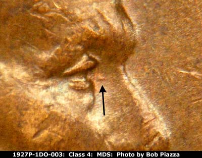 1927 Lincoln cent obverse, CopperCoins die 1927P•1DO•003.