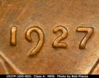 Die-stage B marker on 1927P•1DO•003 (1927 Doubled Die Obverse).