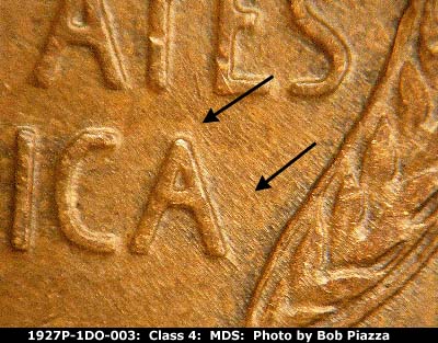Die-stage B marker on 1927P•1DO•003 (1927 Doubled Die Obverse).