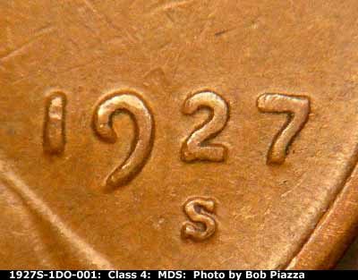Die-stage B marker on 1927S•1DO•001 (1927 Doubled Die Obverse).