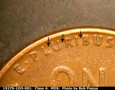 Die-stage B marker on 1927S•1DO•001 (1927 Doubled Die Obverse).