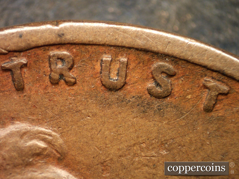 Die-stage B marker on 1928P•1DO•002 (1928 Doubled Die Obverse).