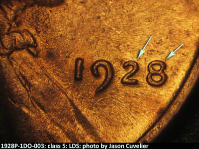 Die-stage C marker on 1928P•1DO•003 (1928 Doubled Die Obverse).