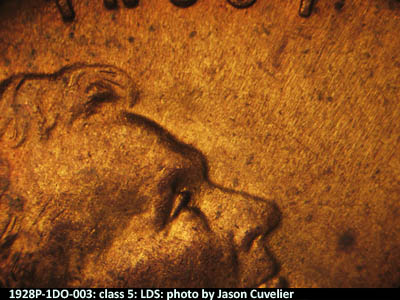 Die-stage C marker on 1928P•1DO•003 (1928 Doubled Die Obverse).